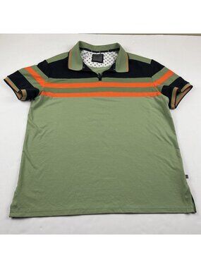 Asher Jones London 1/4 Zip Polo Shirt Men’s L Golf Green Black Orange Striped